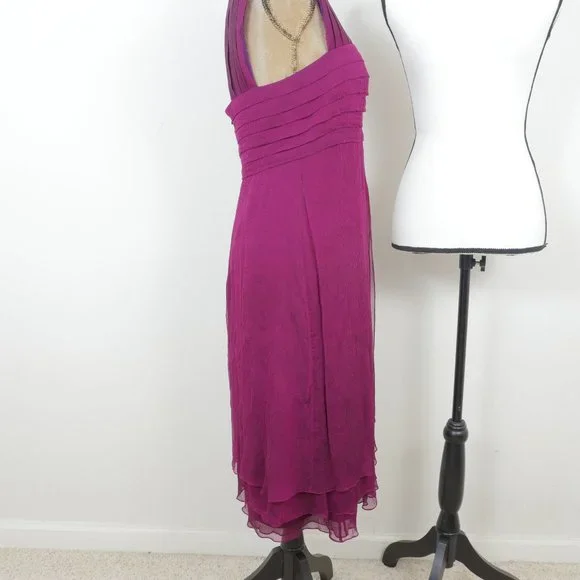 Tadashi Magenta Purple Silk Vintage Glamour Size 12 Layered Hem Retro Dress - Picture 7 of 11